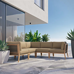 Clearwater Gray Light Brown 5-Piece Outdoor Patio Teak Wood Sectional Sofa - Ornate Home