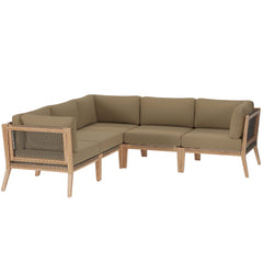 Clearwater Gray Light Brown 5-Piece Outdoor Patio Teak Wood Sectional Sofa - Ornate Home