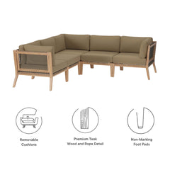 Clearwater Gray Light Brown 5-Piece Outdoor Patio Teak Wood Sectional Sofa - Ornate Home