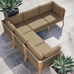 Clearwater Gray Light Brown 5-Piece Outdoor Patio Teak Wood Sectional Sofa - Ornate Home