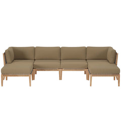 Clearwater Gray Light Brown 6-Piece Outdoor Patio Teak Wood Sectional Sofa - 55x116" - Ornate Home
