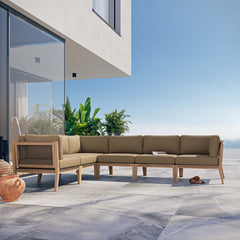 Clearwater Gray Light Brown 6-Piece Outdoor Patio Teak Wood Sectional Sofa - 87x116" - Ornate Home