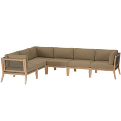 Clearwater Gray Light Brown 6-Piece Outdoor Patio Teak Wood Sectional Sofa - 87x116" - Ornate Home