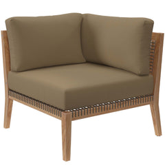 Clearwater Gray Light Brown 6-Piece Outdoor Patio Teak Wood Sectional Sofa - 87x116" - Ornate Home