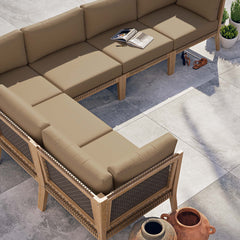 Clearwater Gray Light Brown 6-Piece Outdoor Patio Teak Wood Sectional Sofa - 87x116" - Ornate Home