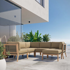 Clearwater Gray Light Brown 6-Piece Outdoor Patio Teak Wood Sectional Sofa - 87x87" - Ornate Home