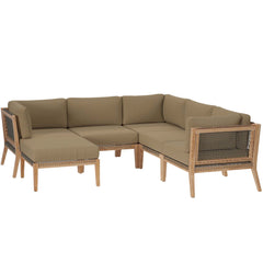Clearwater Gray Light Brown 6-Piece Outdoor Patio Teak Wood Sectional Sofa - 87x87" - Ornate Home