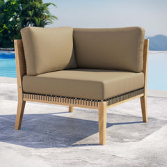 Clearwater Gray Light Brown Outdoor Patio Teak Wood Corner Chair - Ornate Home