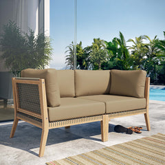 Clearwater Gray Light Brown Outdoor Patio Teak Wood Loveseat - Ornate Home