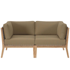 Clearwater Gray Light Brown Outdoor Patio Teak Wood Loveseat - Ornate Home