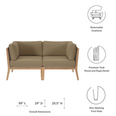 Clearwater Gray Light Brown Outdoor Patio Teak Wood Loveseat - Ornate Home