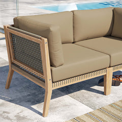 Clearwater Gray Light Brown Outdoor Patio Teak Wood Loveseat - Ornate Home