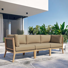 Clearwater Gray Light Brown Outdoor Patio Teak Wood Sofa - Ornate Home
