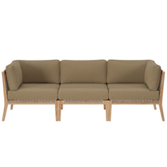 Clearwater Gray Light Brown Outdoor Patio Teak Wood Sofa - Ornate Home