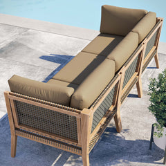 Clearwater Gray Light Brown Outdoor Patio Teak Wood Sofa - Ornate Home