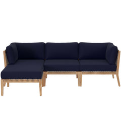 Clearwater Gray/Navy 4-Piece Outdoor Patio Teak Wood Sectional Sofa - Ornate Home