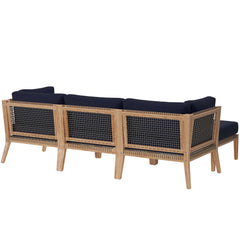Clearwater Gray/Navy 4-Piece Outdoor Patio Teak Wood Sectional Sofa - Ornate Home