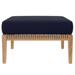 Clearwater Gray/Navy 4-Piece Outdoor Patio Teak Wood Sectional Sofa - Ornate Home