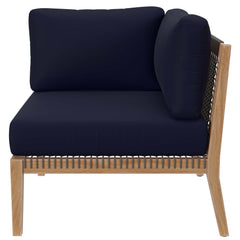 Clearwater Gray/Navy 4-Piece Outdoor Patio Teak Wood Sectional Sofa - Ornate Home