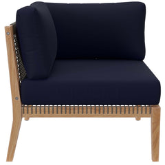 Clearwater Gray/Navy 4-Piece Outdoor Patio Teak Wood Sectional Sofa - Ornate Home