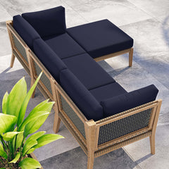 Clearwater Gray/Navy 4-Piece Outdoor Patio Teak Wood Sectional Sofa - Ornate Home