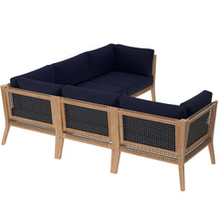 Clearwater Gray/Navy 5-Piece Outdoor Patio Teak Wood Sectional Sofa - Ornate Home