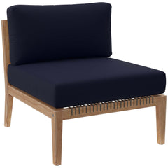 Clearwater Gray/Navy 5-Piece Outdoor Patio Teak Wood Sectional Sofa - Ornate Home