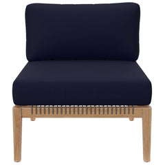 Clearwater Gray/Navy 5-Piece Outdoor Patio Teak Wood Sectional Sofa - Ornate Home