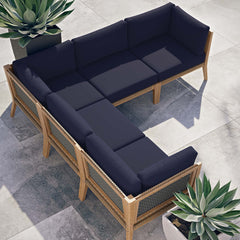 Clearwater Gray/Navy 5-Piece Outdoor Patio Teak Wood Sectional Sofa - Ornate Home