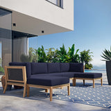 Clearwater Gray/Navy 6-Piece Outdoor Patio Teak Wood Sectional Sofa - 55x116" - Ornate Home