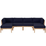 Clearwater Gray/Navy 6-Piece Outdoor Patio Teak Wood Sectional Sofa - 55x116" - Ornate Home