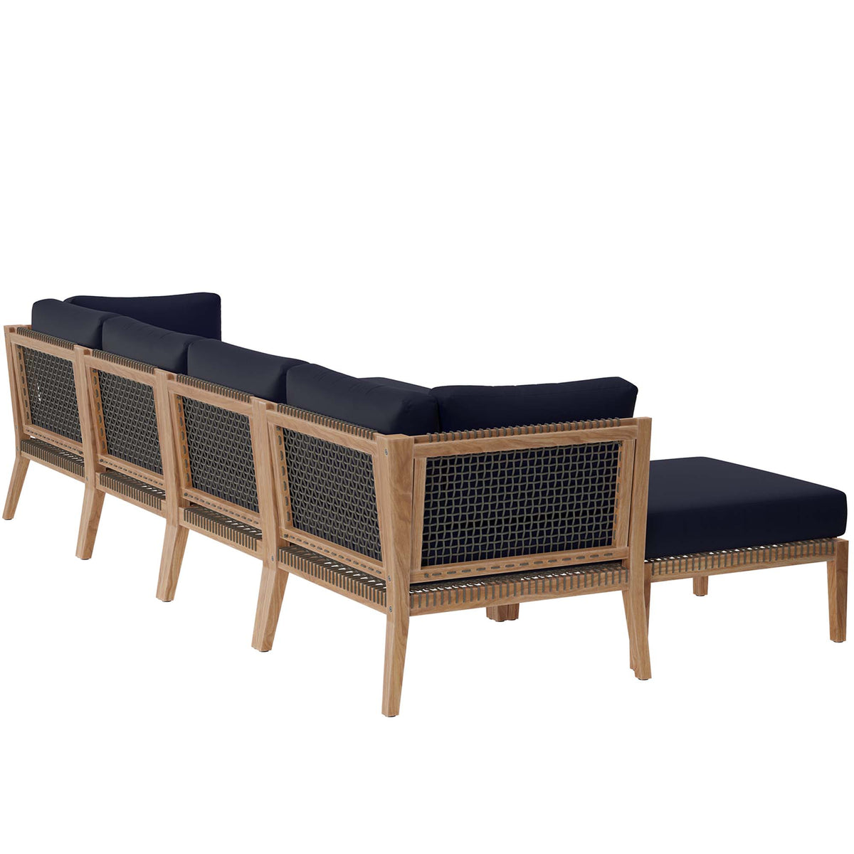 Clearwater Gray/Navy 6-Piece Outdoor Patio Teak Wood Sectional Sofa - 55x116" - Ornate Home
