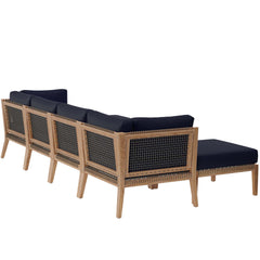 Clearwater Gray/Navy 6-Piece Outdoor Patio Teak Wood Sectional Sofa - 55x116" - Ornate Home