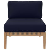 Clearwater Gray/Navy 6-Piece Outdoor Patio Teak Wood Sectional Sofa - 55x116" - Ornate Home