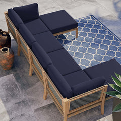 Clearwater Gray/Navy 6-Piece Outdoor Patio Teak Wood Sectional Sofa - 55x116" - Ornate Home