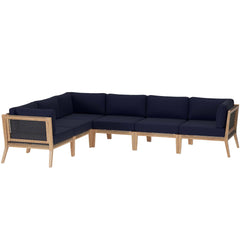 Clearwater Gray/Navy 6-Piece Outdoor Patio Teak Wood Sectional Sofa - 87x116" - Ornate Home