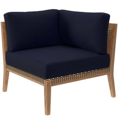 Clearwater Gray/Navy 6-Piece Outdoor Patio Teak Wood Sectional Sofa - 87x87" - Ornate Home