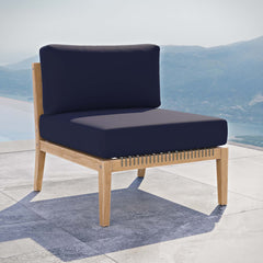 Clearwater Gray/Navy Outdoor Patio Teak Wood Armless Chair - Ornate Home