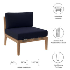 Clearwater Gray/Navy Outdoor Patio Teak Wood Armless Chair - Ornate Home