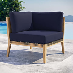 Clearwater Gray/Navy Outdoor Patio Teak Wood Corner Chair - Ornate Home