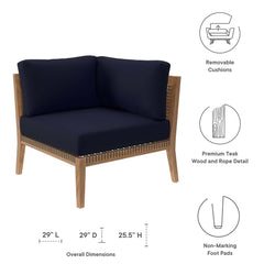 Clearwater Gray/Navy Outdoor Patio Teak Wood Corner Chair - Ornate Home