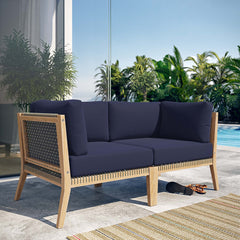 Clearwater Gray/Navy Outdoor Patio Teak Wood Loveseat - Ornate Home