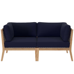 Clearwater Gray/Navy Outdoor Patio Teak Wood Loveseat - Ornate Home