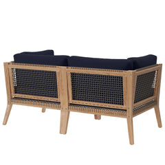 Clearwater Gray/Navy Outdoor Patio Teak Wood Loveseat - Ornate Home