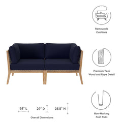 Clearwater Gray/Navy Outdoor Patio Teak Wood Loveseat - Ornate Home
