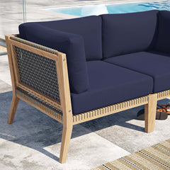 Clearwater Gray/Navy Outdoor Patio Teak Wood Loveseat - Ornate Home