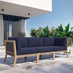 Clearwater Gray/Navy Outdoor Patio Teak Wood Sofa - Ornate Home