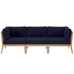 Clearwater Gray/Navy Outdoor Patio Teak Wood Sofa - Ornate Home