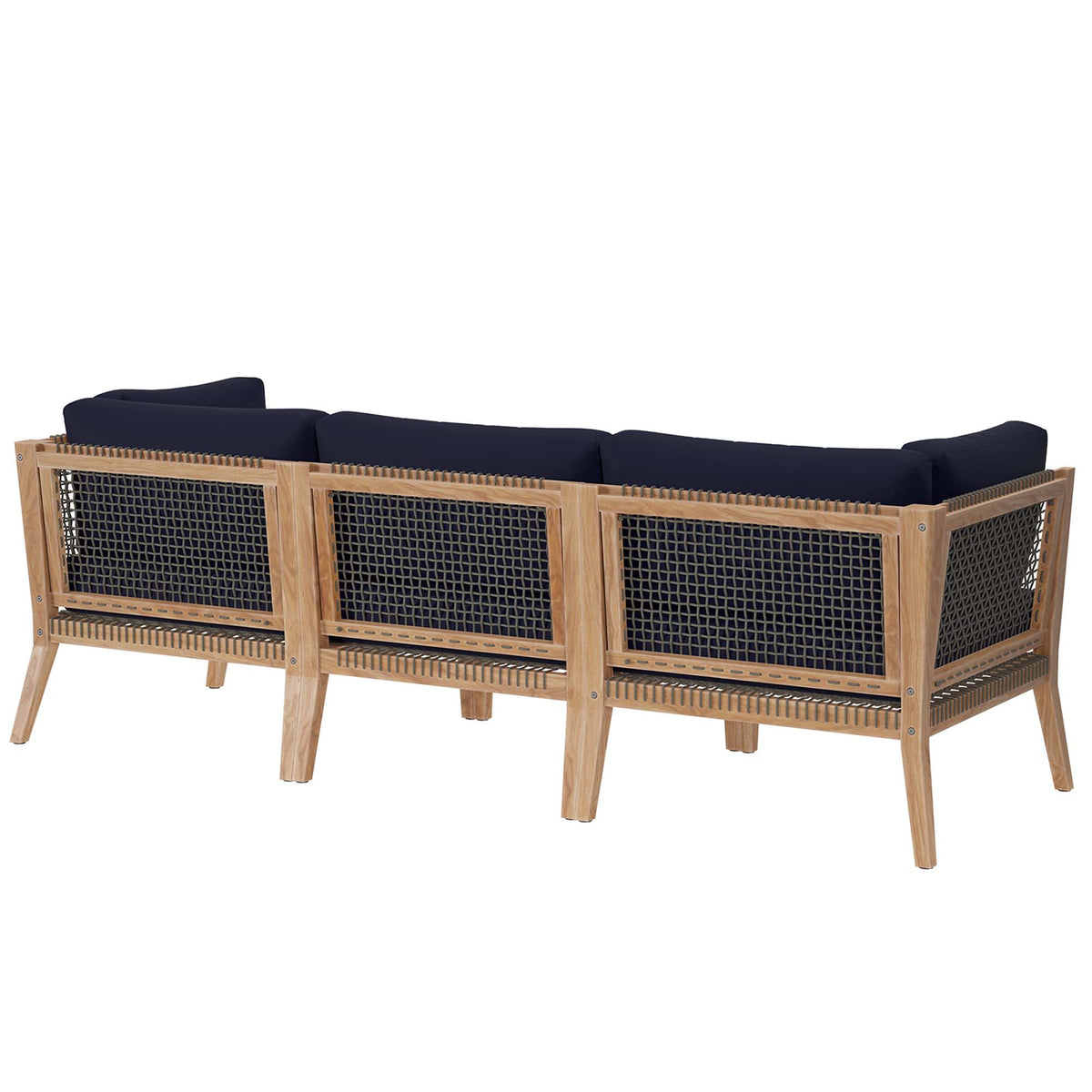 Clearwater Gray/Navy Outdoor Patio Teak Wood Sofa - Ornate Home