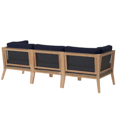Clearwater Gray/Navy Outdoor Patio Teak Wood Sofa - Ornate Home